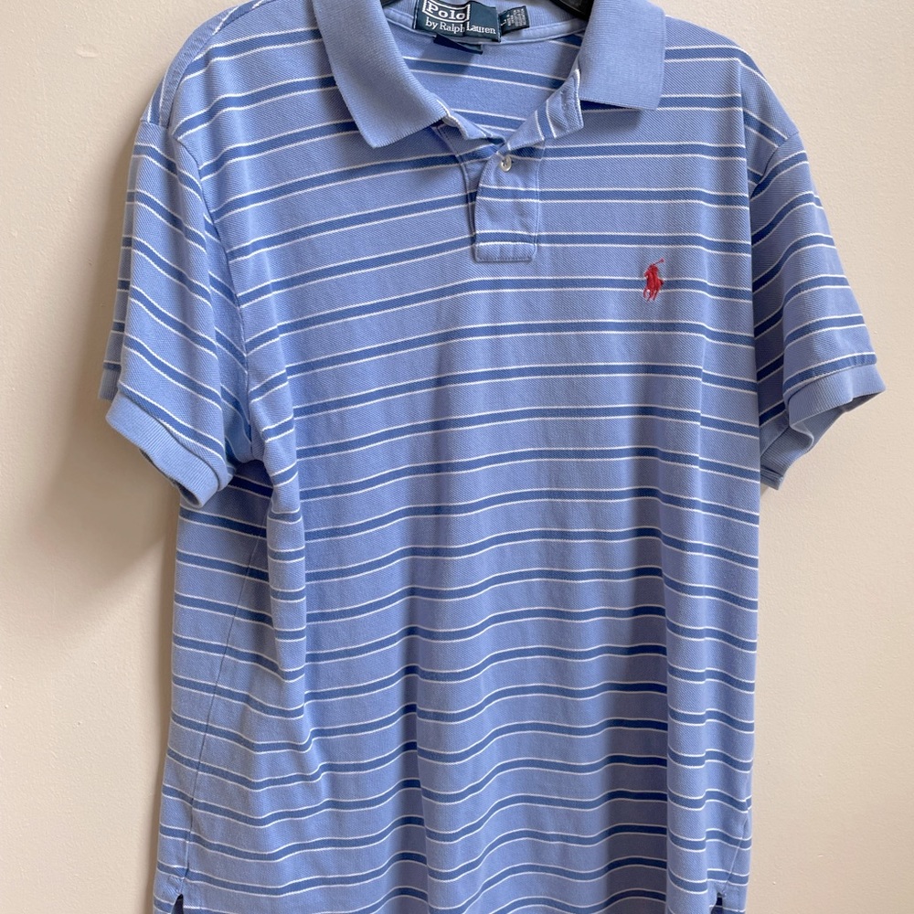 Large Polo by Ralph Lauren Striped Blue Polo Shirt